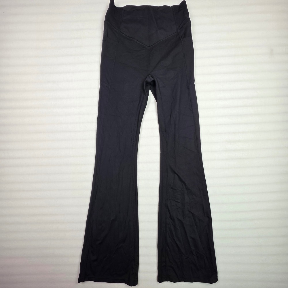 Halara Crossover High Waisted Flare Leggings Black Scrunch Butt Pockets Small